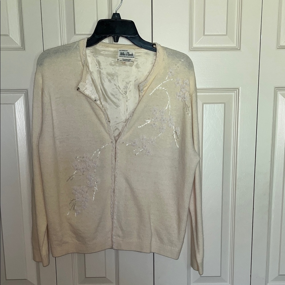 Embellished Cream Women's Cardigan Sweater